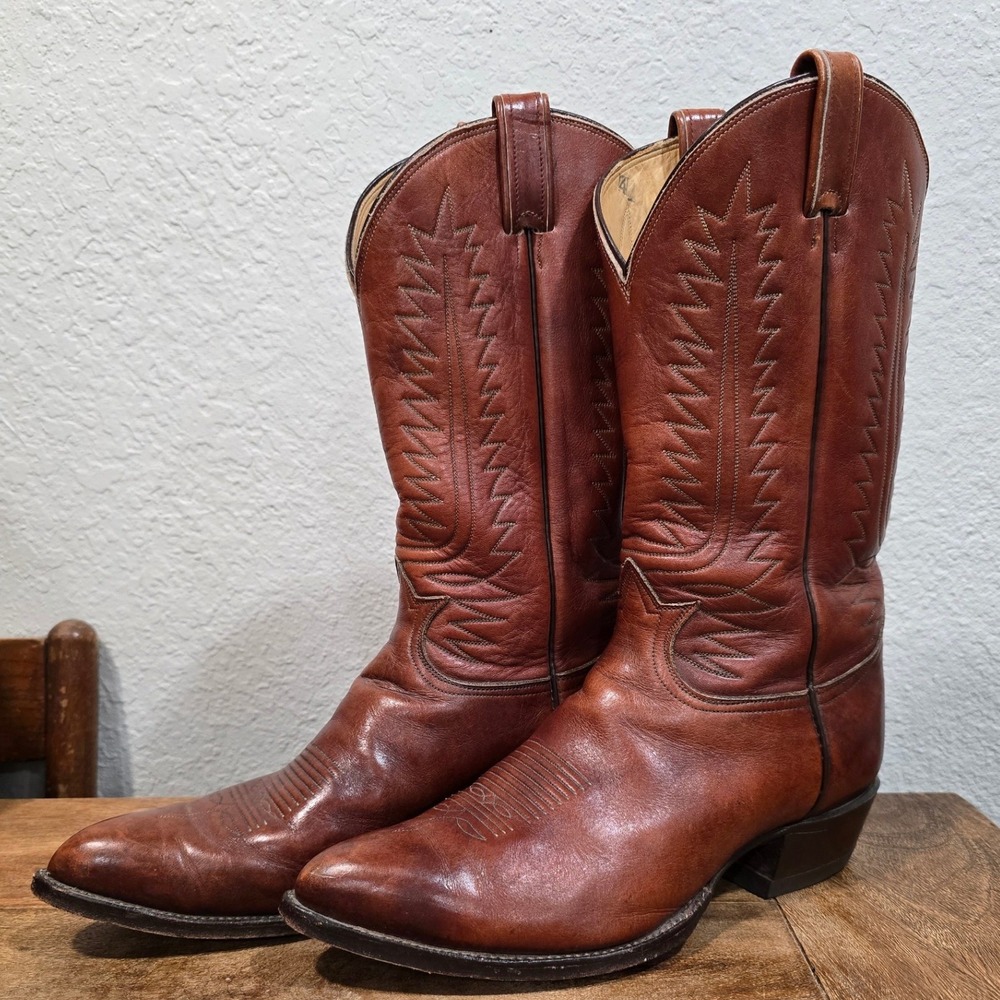 Vintage Tony Llama Mens Sz 11 Cognac Brown Leather Western Cowboy Boots